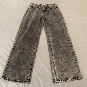 Disclosure Wide Leg Jeans Juniors 5/27 Gray Acid Wash High Rise Bow Pockets